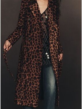 Avec Les Filles Leopard Print Long Trench Coat - Brown/Black